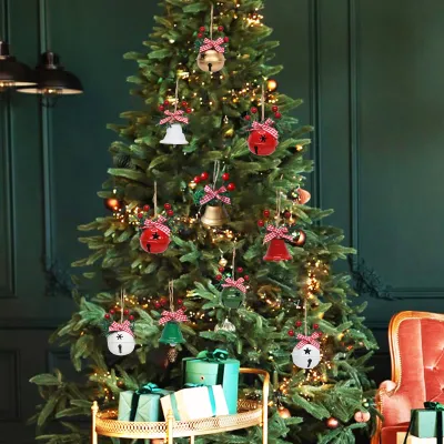 Produktbild von 10 Stück Weihnachtsglocken-Ornamente, Weihnachtsbaum-Hängeglocken-Dekoration mit Tannenzapfen, Stechpalmenbeeren-Schleife, Feiertags-Partyzubehör, 1 Set