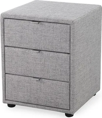 Produktbild von Nachtkommode LORE mit 3 Schubladen und grauem Polyester Stoffbezug