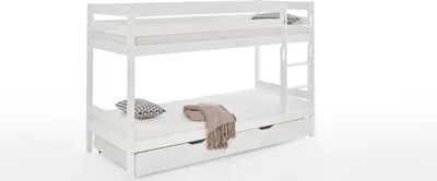 Produktbild von Etagenbett Lupo Buche Weiß massiv 90x200 cm mit Schublade