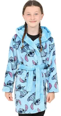 Produktbild von Disney Lilo and Stitch Bademantel für Mädchen, Fleece, mit Kapuze, Blau, blau, 11-12 Jahre