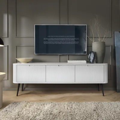 Produktbild von Masseno TV-Schrank ZENZERO 168 cm Fernsehschrank mit 3 Türen TV-Lowboard für Wohnzimmer Modern 168x39x57 cm Weiß / Weiß