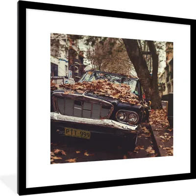 Produktbild von MuchoWow® Gerahmtes Poster Auto - Herbstblätter - Landleben 40x40 cm - Poster mit Schwarzem Bilderrahmen Wandposter Rahmen Foto Bilder - Poster - Plakat im Rahmen