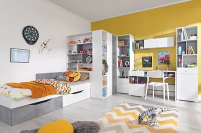 Produktbild von Jugendzimmer Set 6-teilig SEATTLE-133 mit Jugendbett 90x200cm in Beton und weiß