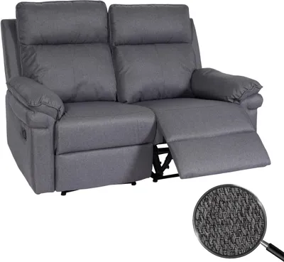 Zdjęcie produktu dla 2-osobowy fotel kinowy HWC-L94, fotel rozkładany fotel telewizyjny sofa, funkcja odchylania podłokietnika zawieszenie nosag tkanina/tekstylia ~ ciemnoszary