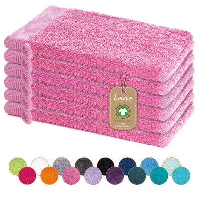 Produktbild von Lavea® 6er Set Waschhandschuh 16x22 cm, 100% Baumwolle, Waschlappen, saugstark, waschbar, strapazierfähig, Frottierserie Bali - Koralle