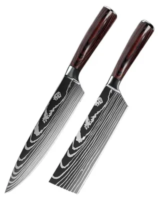 Imagen del producto de Juego de cuchillos de cocina de acero inoxidable con diseño Damasco