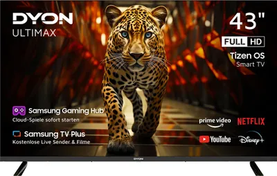 A television screen displaying a leopard and marketing text.