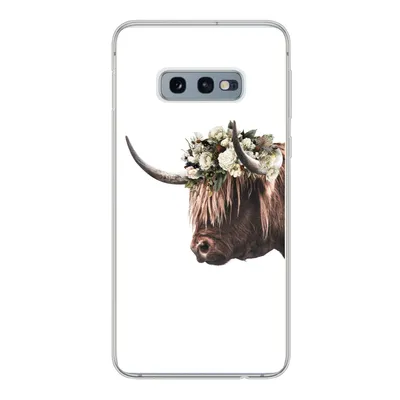 Produktbild von MuchoWow® Handyhülle Schutzhülle Hülle für Samsung Galaxy S10e Schottischer Highlander - Kuh - Rosen Silikon Softcase Handy Hülle - Handy