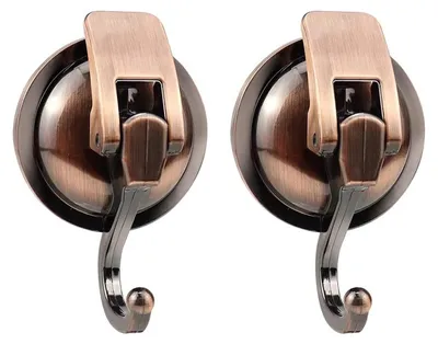 Produktbild von Set mit 2 Vakuumsaugnäpfen mit Haken, extra starke Saugnäpfe, wiederverwendbar und wasserdicht. Saughaken zum Aufhängen von Gegenständen bis zu 5 kg, ideal für Bad, Küche, Fenster, Glas und Weihnachtsdekoration.