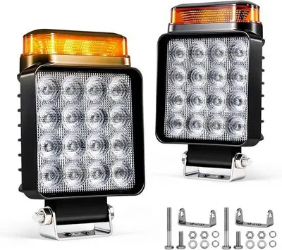 Productafbeelding van 2 x LED-werklamp met waarschuwingslicht, 10 flitsmodi, 18 W, 12V/24V, waterdicht IP68, modderbestendig achteruitrijlichten voor tractor, vrac