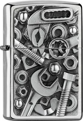 Immagine prodotto di Accendino antivento Zippo cromato spazzolato Screws and Tools 2007674 motivo utensili