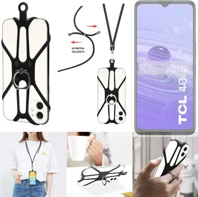 Produktbild von K-S-Trade 3in1 Handykette Handyband Handykordel Halsband Smartphone-Ring Handy-Ring kompatibel mit TCL 40 R 5G Fingerhalterung Handyring Tischständer