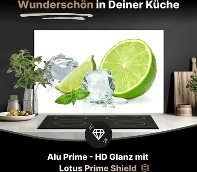 Produktbild von Spritzschutz Küchenrückwand aus Aluminiumverbund Glanz - 3mm - 125x40 cm  - Eiswürfel mit saftiger Limette