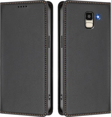Image de Étui en cuir pour Samsung Galaxy J6 2018, étui à rabat magnétique en cuirPolyuréthaneavec support – Noir