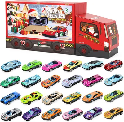 Image de Calendrier de l'Avent avec des voitures de course en métal - 24 modèles uniques dans un coffret surprise - Jouet éducatif pour enfants