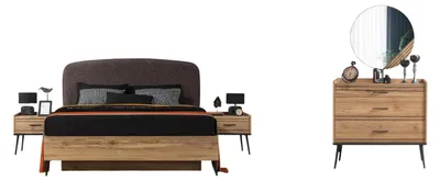 Produktbild von Schlafzimmer Set Cizgi, 4-teilig, Eiche Optik, Bett 165x212 cm, Nachttisch, Kleiderschrank, Kommode