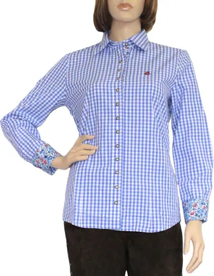 Produktbild von Trachtenbluse Damen Trachten lederhosen-bluse Trachtenmode jeansblau kariert, Größe:44