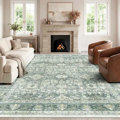 Imagen del producto de Alfombra vintage con estampado floral, 160x230 cm, lavable, antideslizante, ideal para el salón