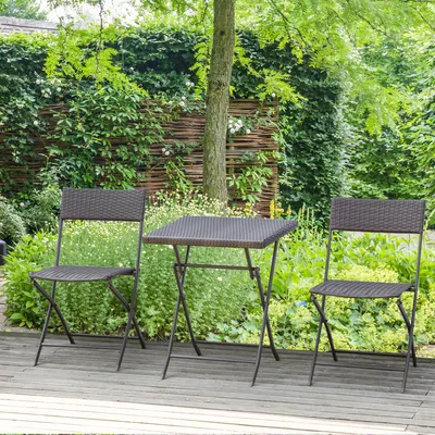 Immagine prodotto di AIORBER Set da 3 pezzi per balcone, in polyrattan con sedie pieghevoli e tavolo in rattan, resistente alle intemperie, salvaspazio e di facile manutenzione, per giardino, terrazza, nero