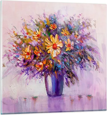 Produktbild von Bilder auf glas - Blumen Vase - 40x40cm - Glasbilder - Wandbilder - Bilder - Kunstdruck - zum Aufhängen bereit - Wanddekoration aus Glas - Glas Bilder - Wandbild auf Glas - Einteilig - GAC40x40-4112