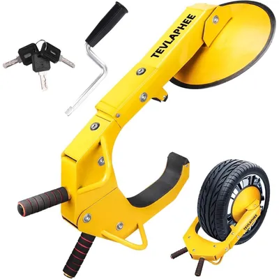 Immagine prodotto di Blocco ruota per auto, camion, SUV, rimorchio, colore giallo, con doppia serratura, antifurto
