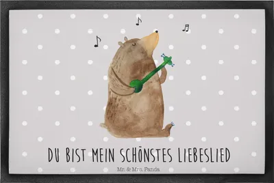 Produktbild von Mr. & Mrs. Panda Schmutzmatte Bär Lied 40 x 60 cm - Grau Pastell - Geschenk, Schmutzfangmatte, Song, fußmatte, Bodenvorleger, Valentinstag, Sauberlaufmatte, Gummimatte