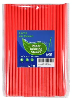 Zdjęcie produktu dla Słomki papierowe, czerwone, 19,7 cm, 100 sztuk, jednorazowe, do napojów i dekoracji