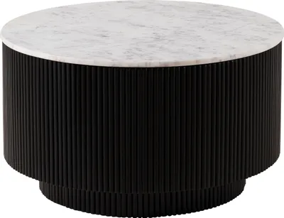 Image de MASSIVMOEBEL24 | Table de salle de séjour en bois de Manguier 80x80x45 noir laqué / marbre blanc BARCELONA #120