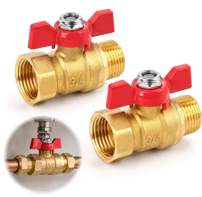 Productafbeelding van 2 stuks messing kogelkraan 3/4 inch, afsluitkraan met rode vleugelhandgrepen