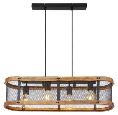 Produktbild von Hängelampe Holzleuchte, Rustikal, Holz schwarz braun, 4xE27