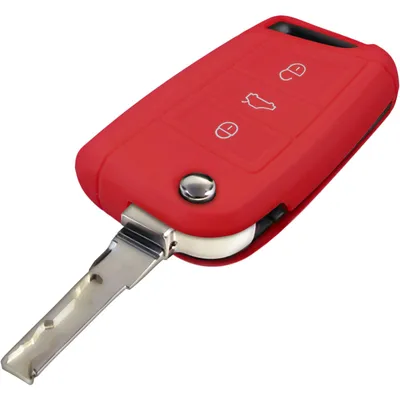 Produktbild von PhoneNatic Silikon Schlüssel Hülle kompatibel mit der VW Golf 7 / Octavia 3-Tasten Fernbedienung in rot Klappschlüssel 3-Key