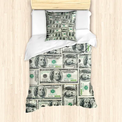 Produktbild von ABAKUHAUS Geld Mantele, Rechnungen mit Ben Franklin, Milbensicher Allergiker geeignet mit Kissenbezügen, 135 cm x 200 cm - 80 x 80 cm, Hellgrün Grau