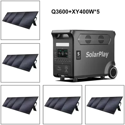 Obrázok produktu pre Prenosná nabíjačka – Q3600 – 3600 W – 3840 Wh – LiMnO₂ batéria – 5 skladacích solárnych panelov, každý s výkonom 400 W – Vhodná na kempovanie a núdzové situácie