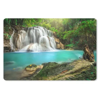 Produktbild von MuchoWow® Schreibtischunterlage Wald - Wasserfall - Natur 60x40 cm - XXL Mauspad - Großes Mauspad