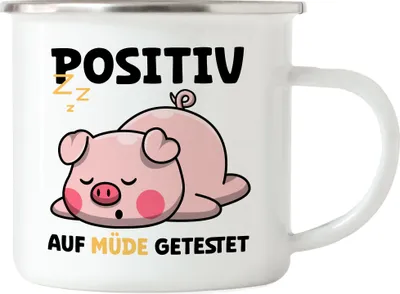 Produktbild von Positiv Auf Müde Getestet Emaille Tasse Träumer Langschläfer Schwein Schlaftier Decke Müdigkeit Schlafmütze Schlaf