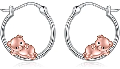 Immagine prodotto di Orecchini a cerchio in argento sterling 925, con motivo bulldog francese/gatto nero/maiale, gioielli da donna e ragazza, diametro 16 mm