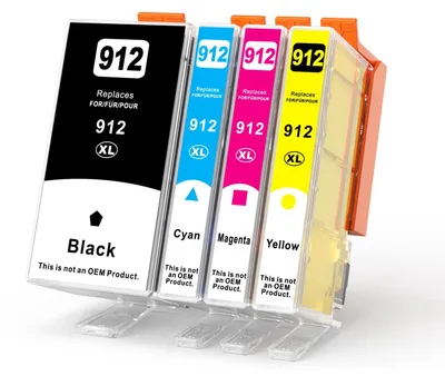 Imagen del producto de Cartuchos de tinta 912XL, paquete de 4 unidades. Compatibles con HP OfficeJet. Colores: , cian, magenta y amarillo. 825 páginas por cartucho. Rendimiento excelente. Cartuchos de tinta