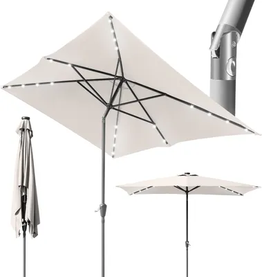 Zdjęcie produktu dla Aopunly Parasol ogrodowy Parasol balkonowy 210 x 140 cm Prostokątny Z możliwością pochylania Regulacja wysokości za pomocą korby, beżowy