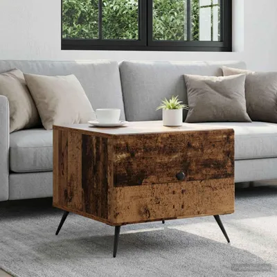 Zdjęcie produktu dla Maison Exclusive – stolik kawowy z szufladami z drewna postarzanego 49 x 50 x 40 cm z płyt drewnopochodnych