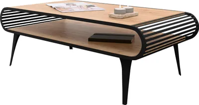Produktbild von MIRJAN24 Couchtisch Aristo, Wohnzimmer Kaffeetisch, Basis aus Stahl (Farbe: Schwarz / Eiche Craft Gold)
