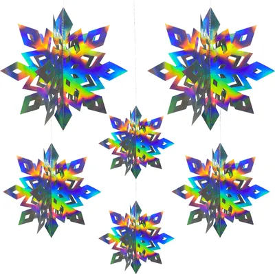 Produktbild von Oblique Unique 3D Schneeflocken 6er Set Eiskristalle Deckenhänger Deko für Weihnachten Winter Weihnachtsdeko - irisierend