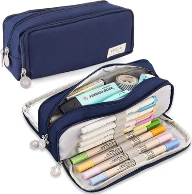 Produktbild von Federmäppchen Federtaschen Teenager Mädchen Mäppchen Etui Stifte 3 Fach, Große Kapazität Pencil Case für Schule & Büro (Dunkle Blau)