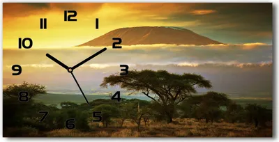 Immagine prodotto di Orologio da parete in vetro – 60x30 cm - Quadro in vetro - Orologio in vetro - Vetro temperato - Lancette nere - Kilimangiaro, Kenya