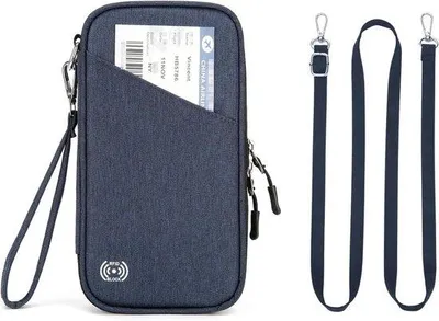 Produktbild von Reisorganizer mit 6 RFID-Passtaschen - Wasserfest Nylon - RFID-Blocker - Reise-Wallet mit Schultergurt & Gurtband - Ticket & Kartenhalter - Dunkelblau