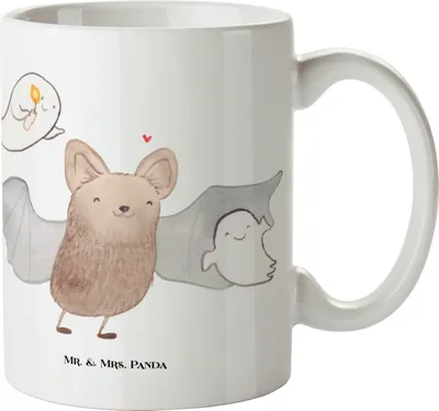 Produktbild von Mr. & Mrs. Panda Kaffeetasse Fledermaus Gespenster - Weiß - Geschenk, Halloween, Trick Or Treat, Dekoration, Deko, haferl, Kaffeebecher, Teetasse, Tasse, Dekotasse