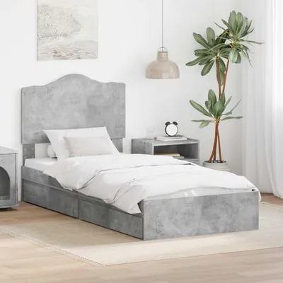 Obrázek produktu pro Maison Exclusive – Úložná postel, barva betonová šedá, rozměry 90 x 190 cm, materiál: dřevovláknitá deska