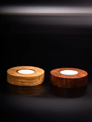 Produktbild von Kerzenhalter und Teelichthalter Holz Natur (Innen Ø 4 cm, Außen 8 cm)