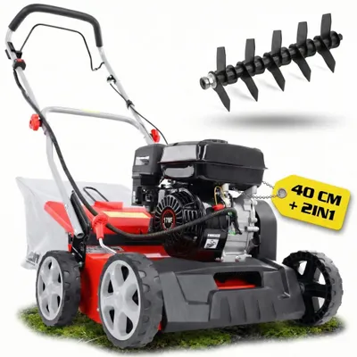 A lawn scarifier and aerator with an additional scarifier roller shown separately.