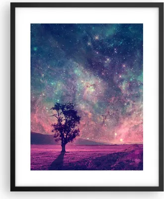 Produktbild von Gerahmtes Poster - Schwarzer Rahmen - Kosmos Baum Wiese - 40x50 cm - Wand Bild - Wanddeko - Wandbilder - Kunstposter - Wandposter - Bilderrahmen - Bilder - Kunstdruck - Wandbild - P2BPA40x50-4225