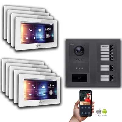 Produktbild von Goliath IP Video Türsprechanlage: 7-Zoll 9 Familienhaus, RFID, Anzeige, Anthrazit : 7 Zoll Weiß : Unterputzdose Monitor Farbe: 7 Zoll Weiß Montage: Unterputzdose